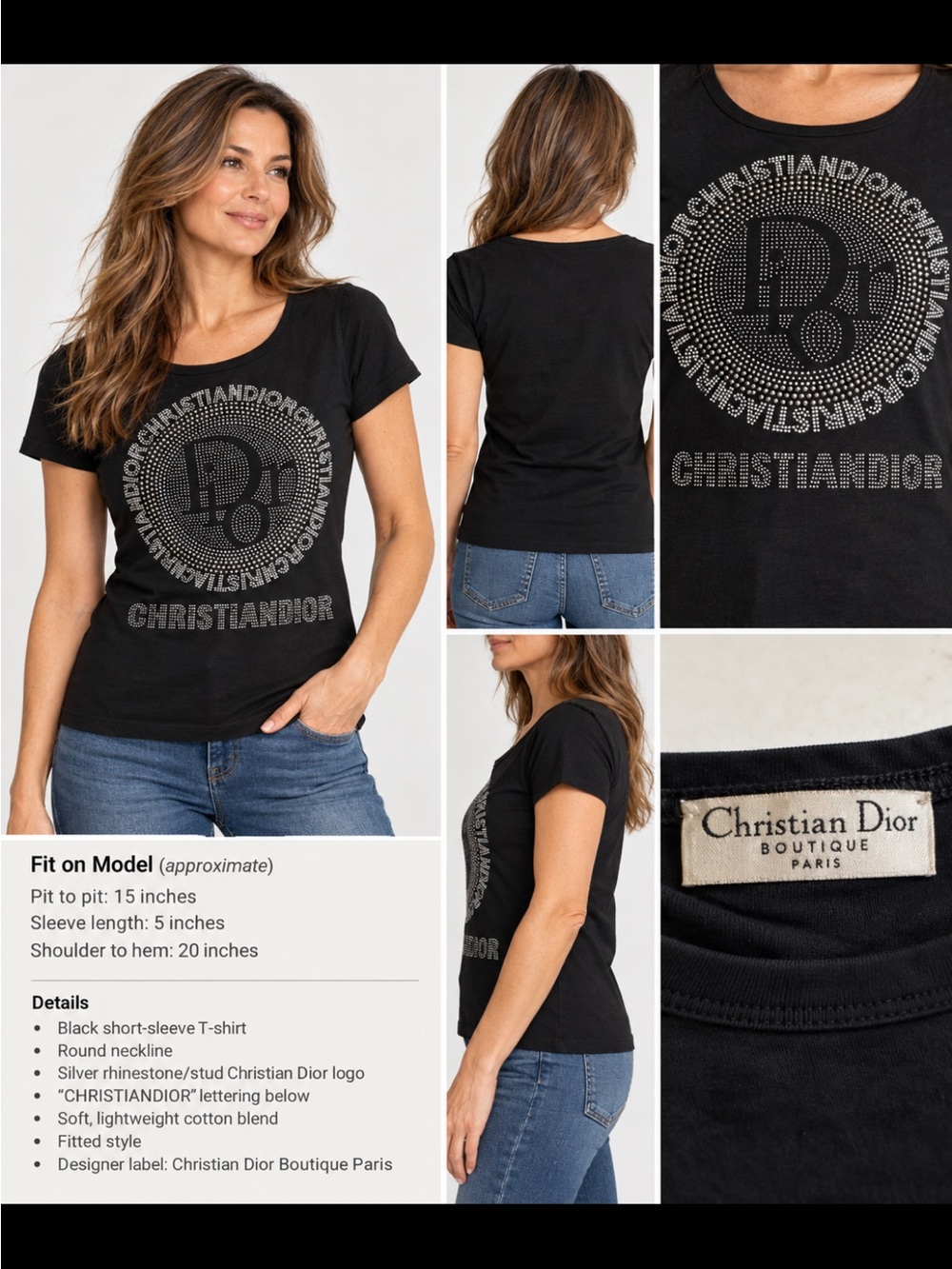 Dior Black Crystal Logo Short Sleeve Tee